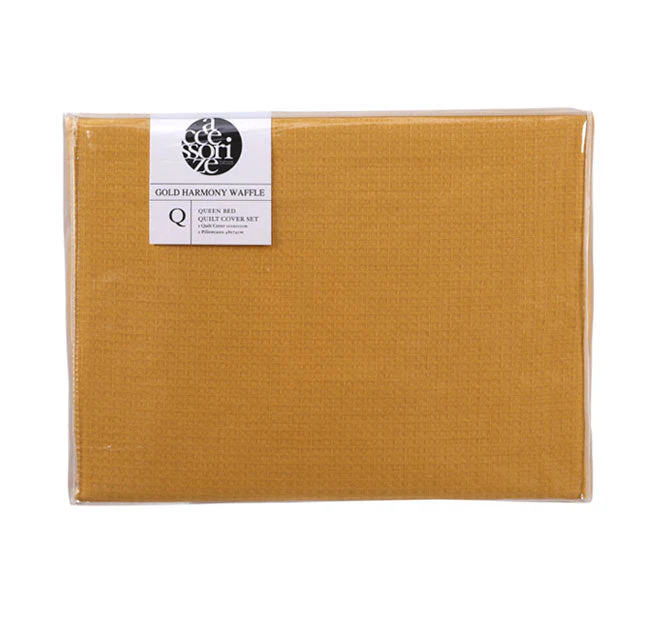 Waffle Quilt Cover Set Range Ochre - Image 4